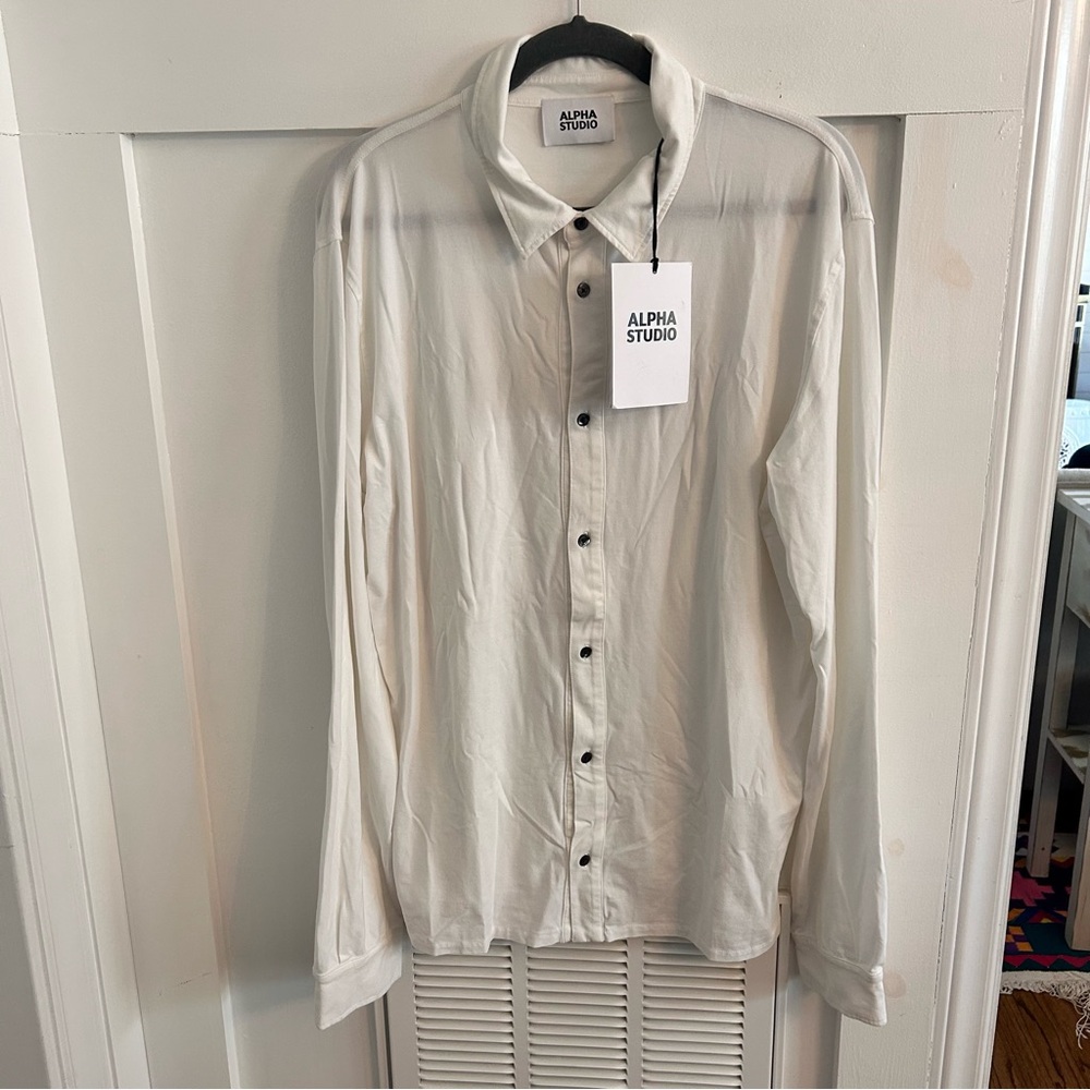 Alpha Studio white cotton elastane button down co… - image 3